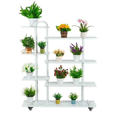 4 Tier White Movable Metal Plant Stand for Indoor Plants