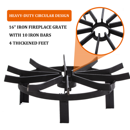 TECSPACE 16in Iron Fire Grate, Fireplace Log Grates Burning Rack, Wagon Wheel Firewood Grate with 4 Legs for Chimney, Hearth Wood Stove