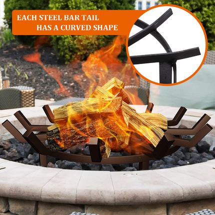 TECSPACE 16in Iron Fire Grate, Fireplace Log Grates Burning Rack, Wagon Wheel Firewood Grate with 4 Legs for Chimney, Hearth Wood Stove