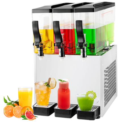 TECSPACE 110V Commercial Beverage Dispenser Cold and Hot 3 Tanks 30L 9.5 Gallon Stainless Steel Fruit Juice Beverage Machine