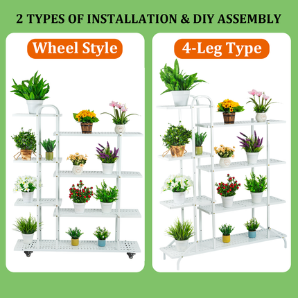 4 Tier White Movable Metal Plant Stand for Indoor Plants