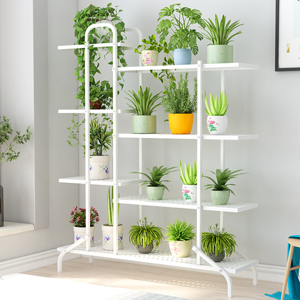 4 Tier White Movable Metal Plant Stand for Indoor Plants