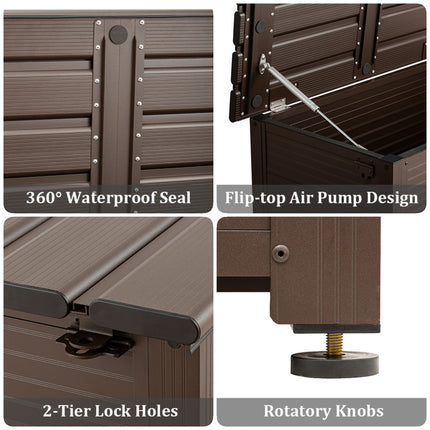 TECSPACE Aluminum Deck Box Brown, Firm Aluminum Deck Box-Organization, Indoor and Outdoor Storage box for Patio Furniture Cushions