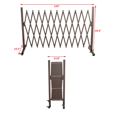 TECSPACE Aluminum Portable Barricade Gate with Casters, Expansion Size 126×15×40.7 inches, Flexible Fence Mobile Barricade Safety Barrier