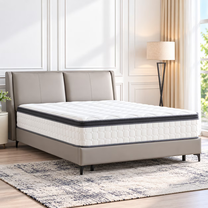 12 Inch Queen Hybrid Mattress, Medium Firm Gel Memory Foam & Pocket Coils, Cooling Breathable Cover with Fire Barrier, Pressure Relief for Back Pain, Bed in a Box