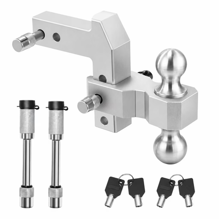 Adjustable Aluminum Drop Hitch,Fits 2"Receiver,4"Drop/Rise,20,000 lbs GTW,Dual-Ball Trailer Hitch with 2"&2-5/16"Stainless Steel Tow Balls & Double Locking Pins for Truck SUV