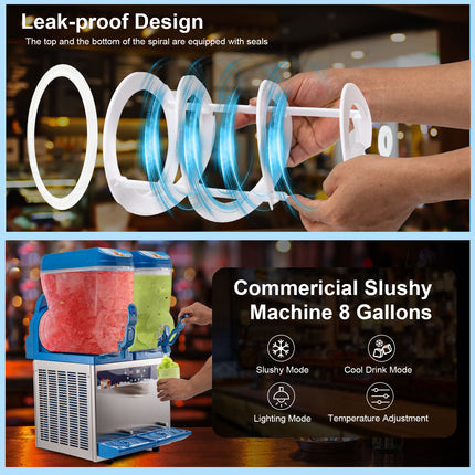 TECSPACE Slushy Machine, 8 Gallons Commercial Slushy Machine 500 W, Slushy Maker for Margarita, Cocktail, Wine, Daiquiri