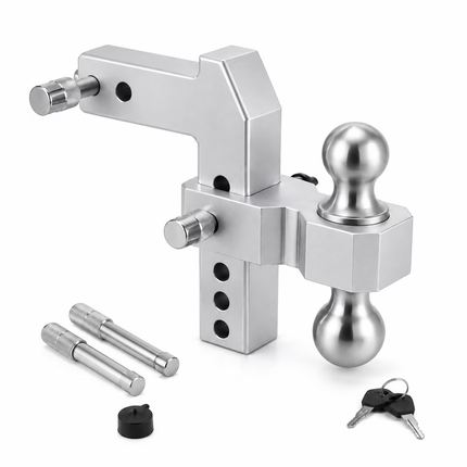 Adjustable Aluminum Drop Hitch,Fits 2"Receiver,4"Drop/Rise,20,000 lbs GTW,Dual-Ball Trailer Hitch with 2"&2-5/16"Stainless Steel Tow Balls & Double Locking Pins for Truck SUV