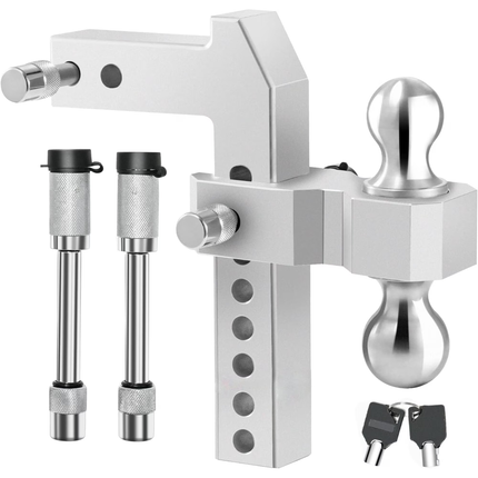 Adjustable Aluminum Drop Hitch,Fits 2"Receiver,4"Drop/Rise,20,000 lbs GTW,Dual-Ball Trailer Hitch with 2"&2-5/16"Stainless Steel Tow Balls & Double Locking Pins for Truck SUV