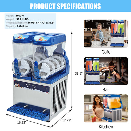 TECSPACE Slushy Machine, 8 Gallons Commercial Slushy Machine 500 W, Slushy Maker for Margarita, Cocktail, Wine, Daiquiri