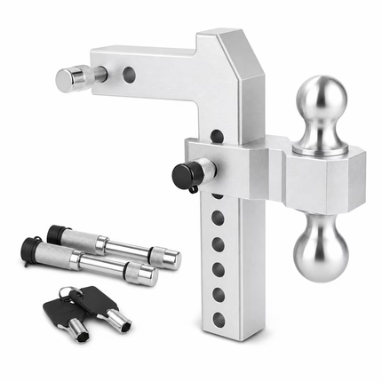 Adjustable Aluminum Drop Hitch,Fits 2"Receiver,4"Drop/Rise,20,000 lbs GTW,Dual-Ball Trailer Hitch with 2"&2-5/16"Stainless Steel Tow Balls & Double Locking Pins for Truck SUV