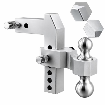 Adjustable Aluminum Drop Hitch,Fits 2"Receiver,4"Drop/Rise,20,000 lbs GTW,Dual-Ball Trailer Hitch with 2"&2-5/16"Stainless Steel Tow Balls & Double Locking Pins for Truck SUV