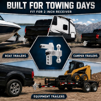 Adjustable Aluminum Drop Hitch,Fits 2"Receiver,4"Drop/Rise,20,000 lbs GTW,Dual-Ball Trailer Hitch with 2"&2-5/16"Stainless Steel Tow Balls & Double Locking Pins for Truck SUV