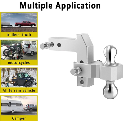 Adjustable Aluminum Drop Hitch,Fits 2"Receiver,4"Drop/Rise,20,000 lbs GTW,Dual-Ball Trailer Hitch with 2"&2-5/16"Stainless Steel Tow Balls & Double Locking Pins for Truck SUV