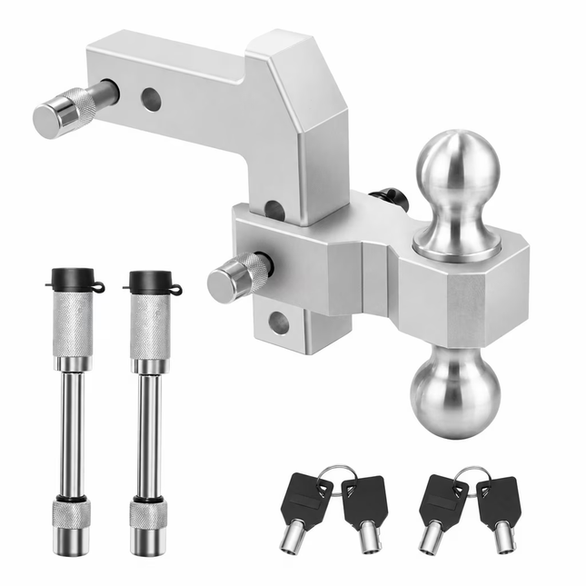 Adjustable Aluminum Drop Hitch,Fits 2"Receiver,4"Drop/Rise,20,000 lbs GTW,Dual-Ball Trailer Hitch with 2"&2-5/16"Stainless Steel Tow Balls & Double Locking Pins for Truck SUV