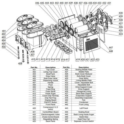 TECSPACE  Commercial Slushy Machine Part No.439 Assembly Evaporator （Include Part No.437 Back Base Support & No.438 Evaporator Support）