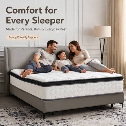12 Inch Queen Hybrid Mattress, Medium Firm Gel Memory Foam & Pocket Coils, Cooling Breathable Cover with Fire Barrier, Pressure Relief for Back Pain, Bed in a Box