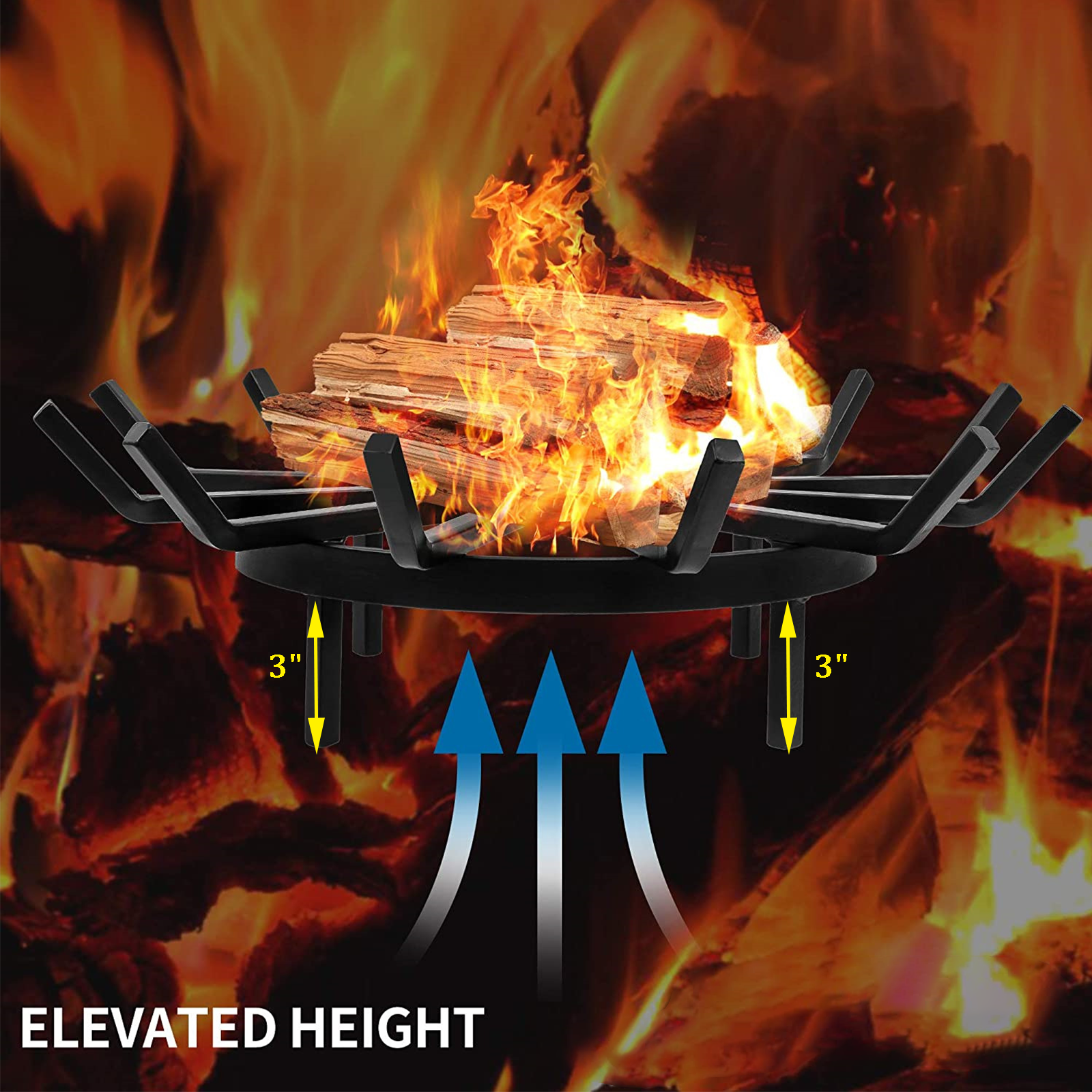 TECSPACE 32in Iron Fire Grate Fireplace Log Grates Burning Rack