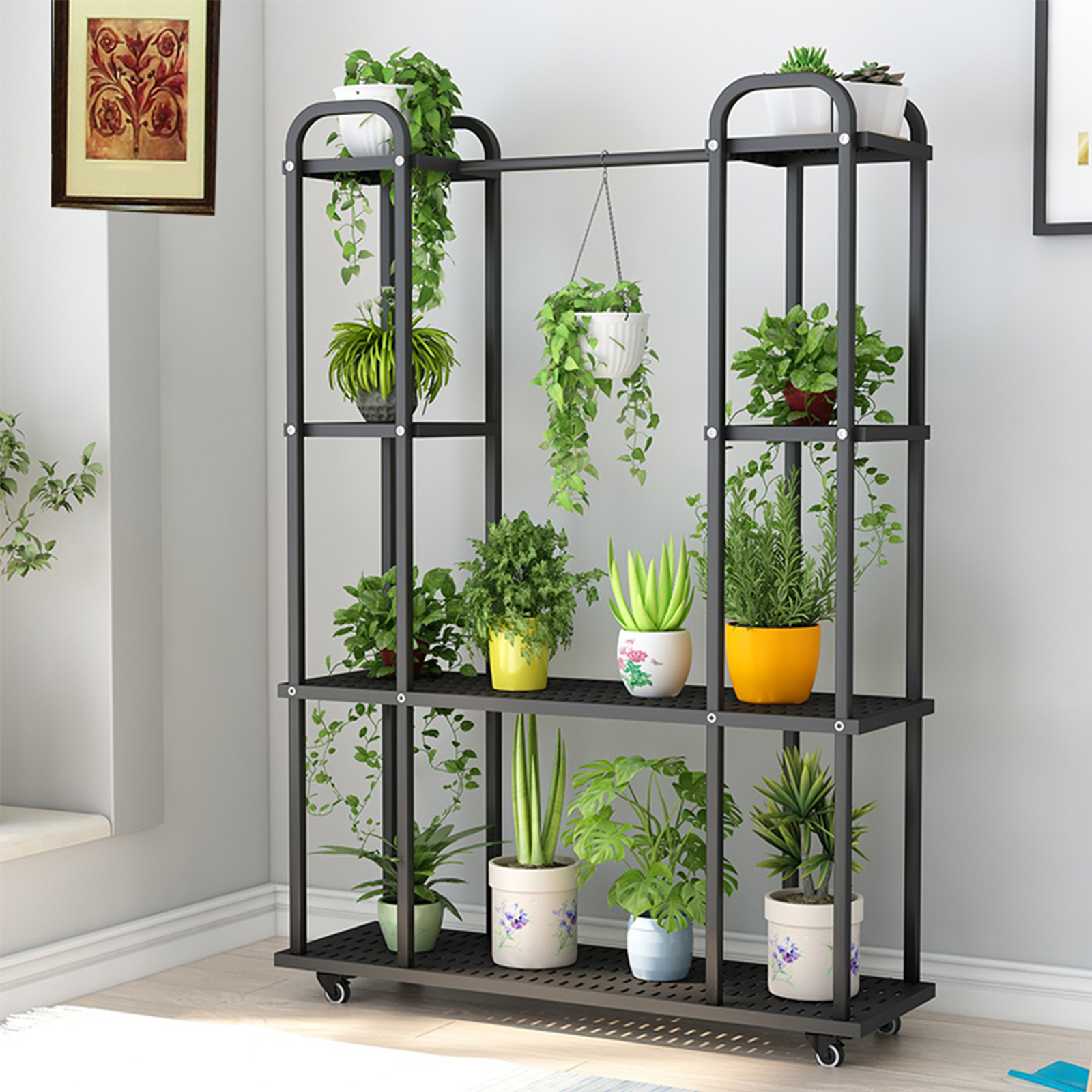 vertical plant stand indoor Black 4 Tier Vertical Metal Plant Stand Indoor with Wheels for Indoor – Tecspace