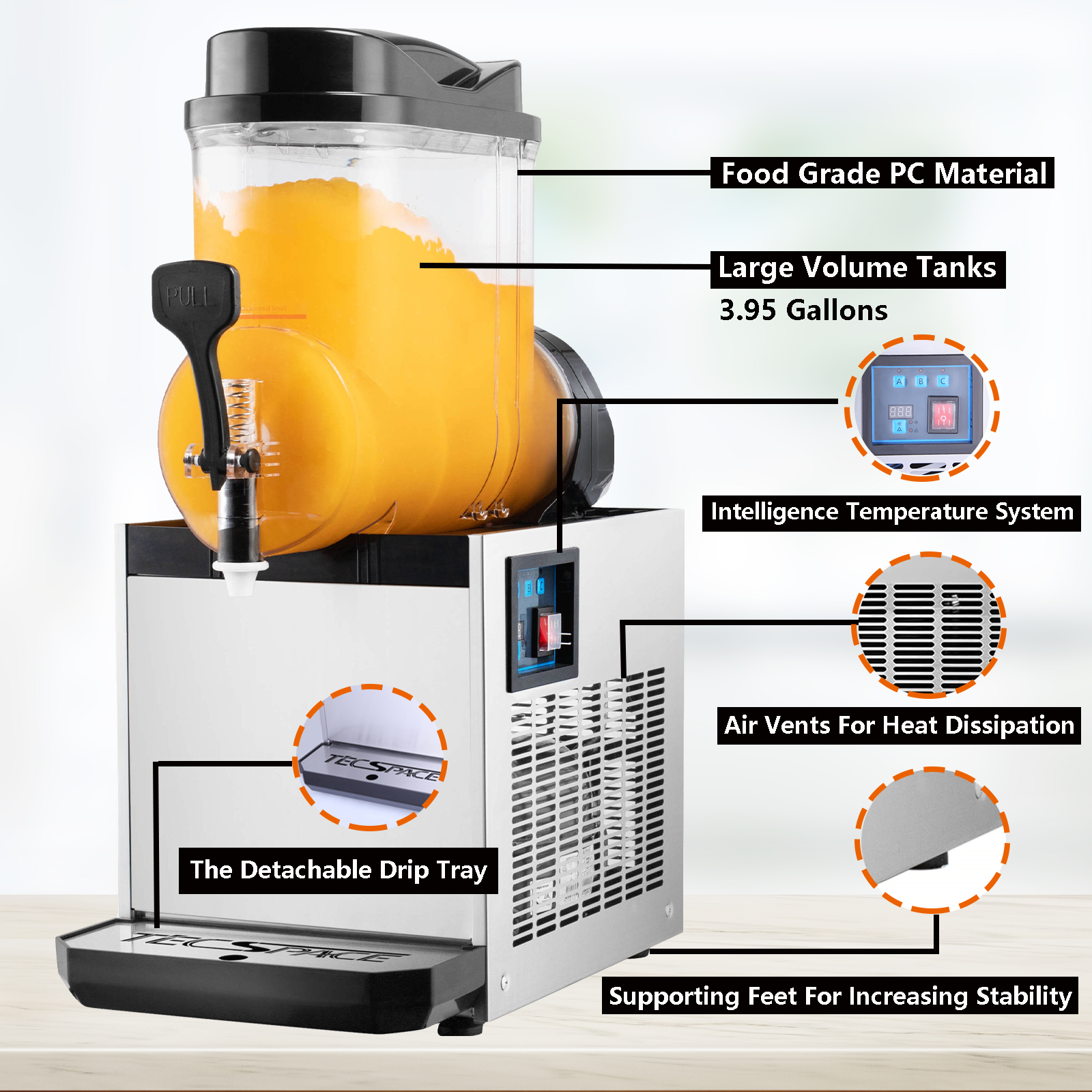 TECSPACE 15L 1 Tank 110V Commercial Slushy Machine 600W Stainless Stee ...