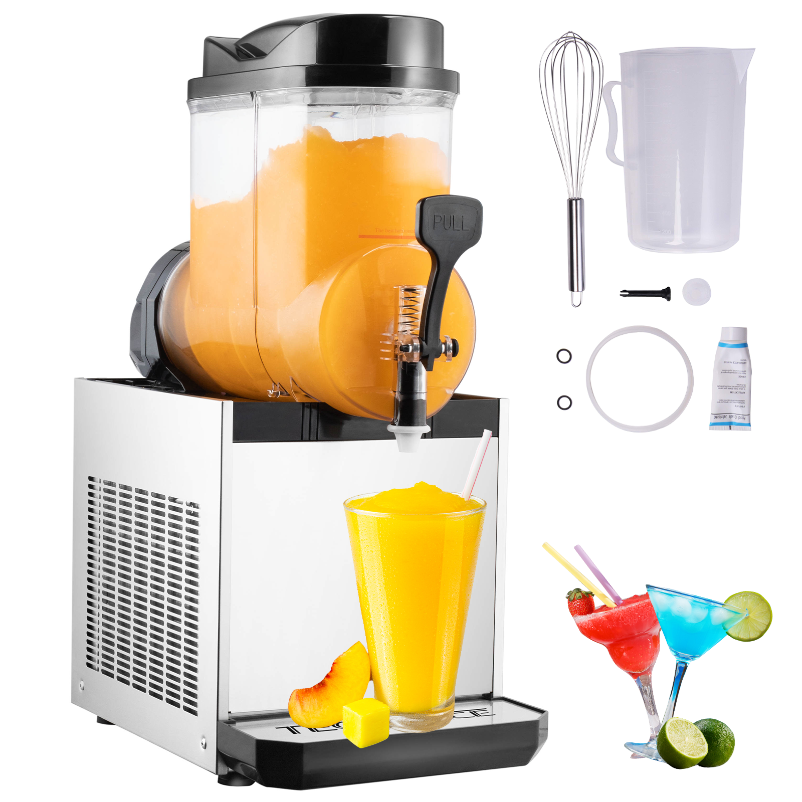 TECSPACE 110V Commercial Slushy Machine,15/30/45L Stainless Steel Margarita  Smoothie Frozen Drink Maker for Ice Juice Tea Coffee Making, Sliver
