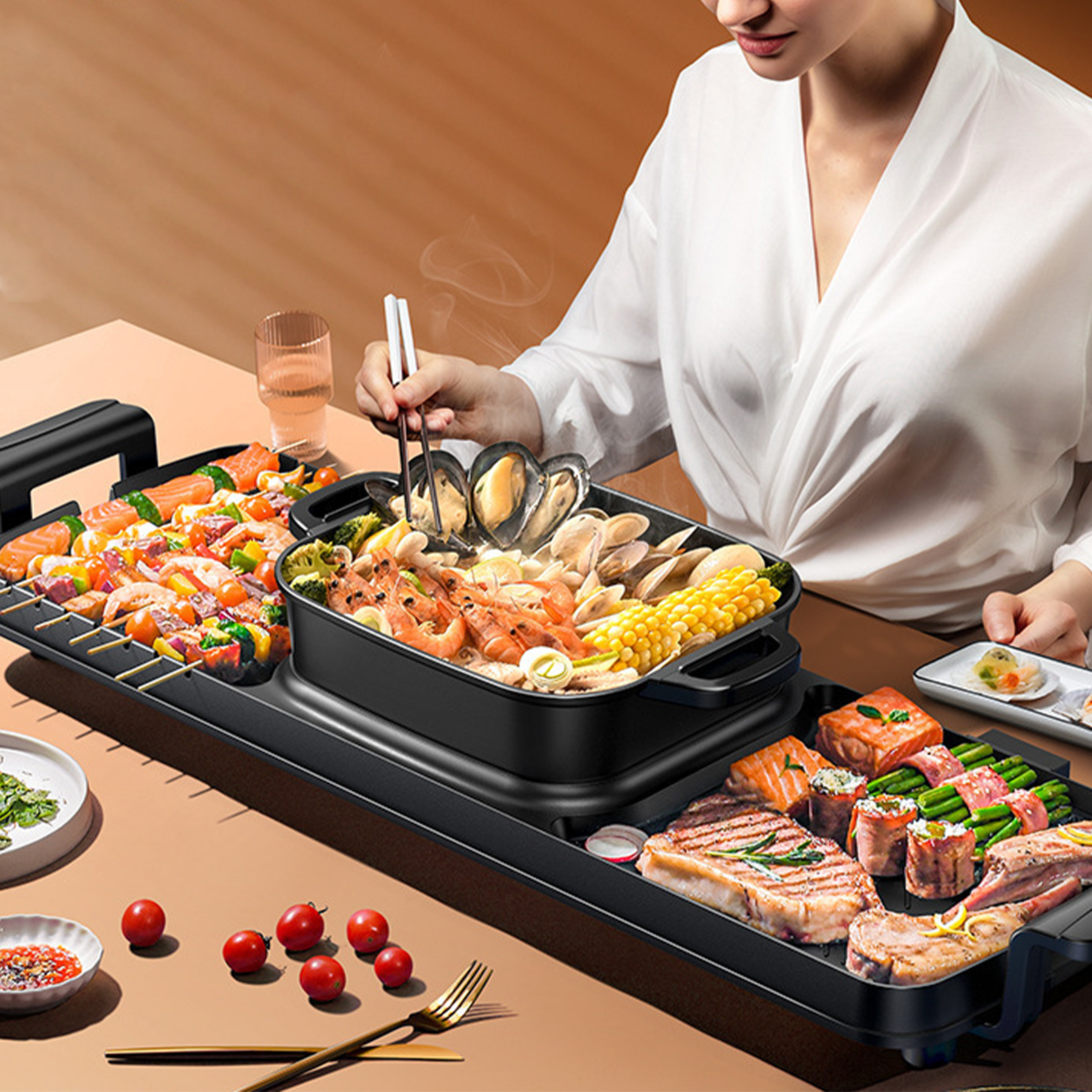 TECSPACE 3 in 1 Removable Hot Pot with Grill 2550W,36.2Length,3.6 Qts –  Tecspace