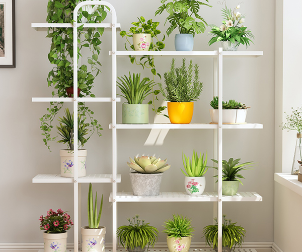 4 Tier White Movable Metal Plant Stand for Indoor Plants – Tecspace