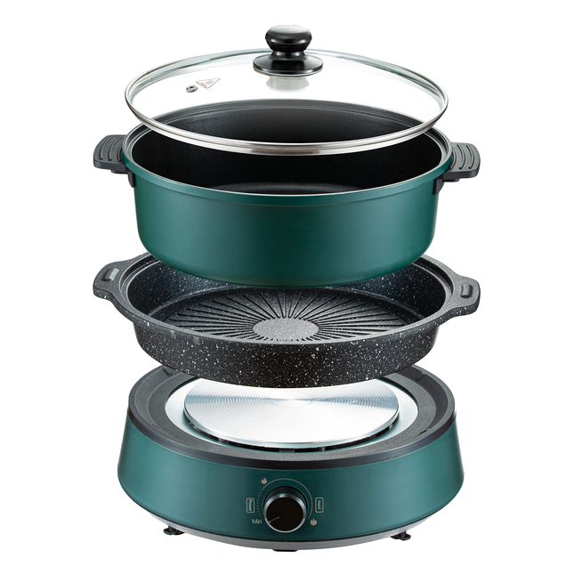 TECSPACE 2 in 1 Electric Skillet Split Hot Pot with Grill 1350W,Large Capacity 4.23 Qts.Cooking Pot,11 Inch Baking Pan,Overtemperature Protection